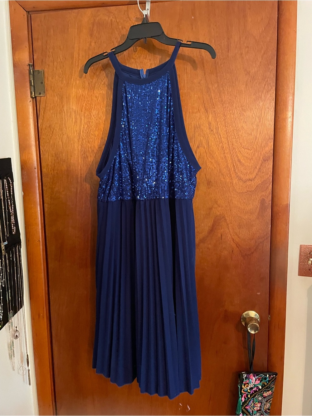 SHEIN Royal Blue Sequin Halter Prom Dress